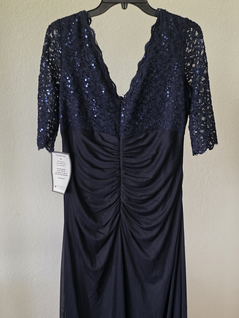 Betsy & Adam NWT Navy Sequin Lace Ruched Formal Gown Plus Size 14W $189 - Picture 11 of 12
